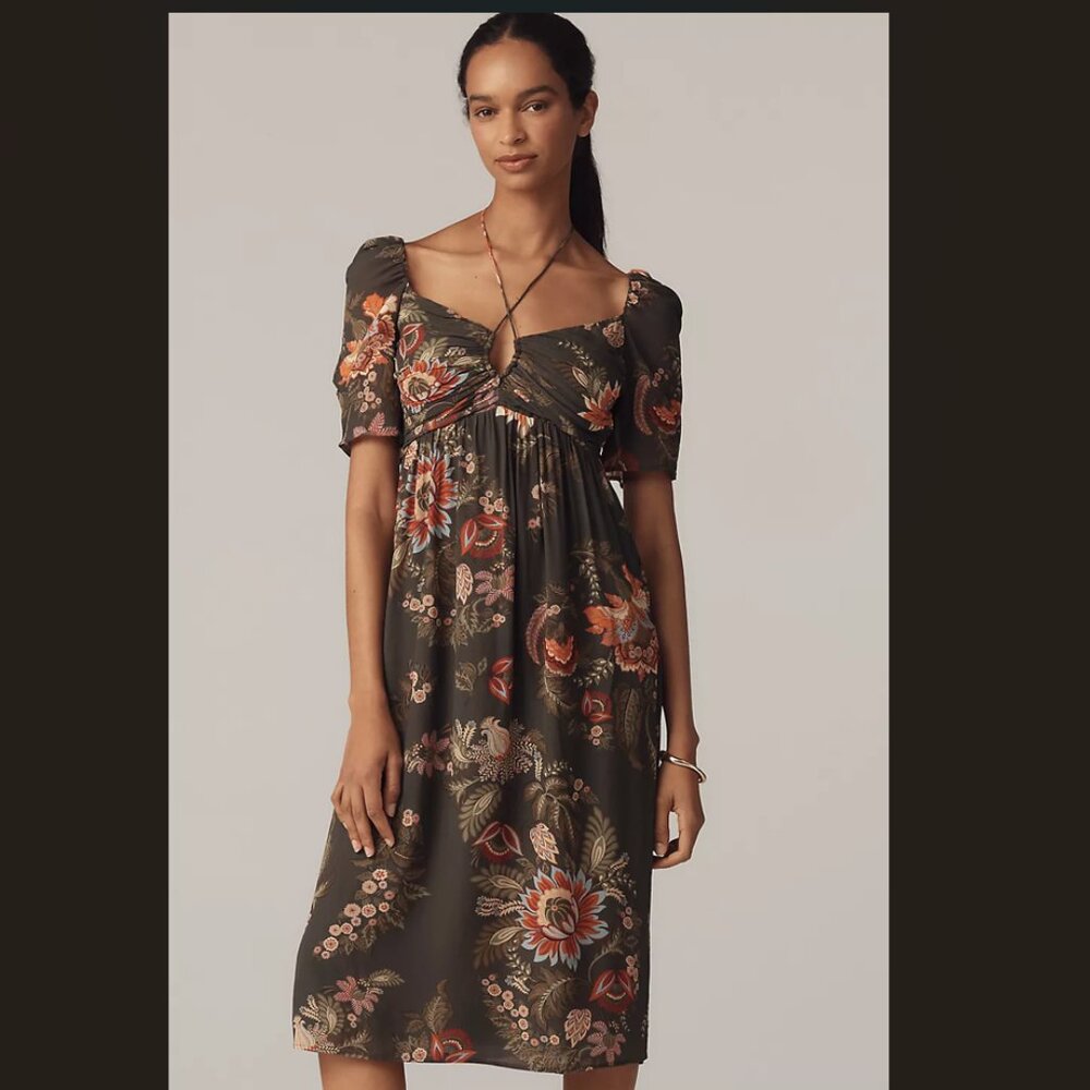 Farm Rio x Anthropologie Long-Sleeve Halter Midi Dress